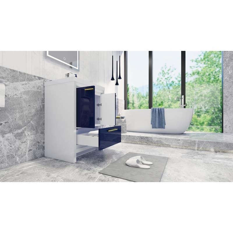 dolce 24 natural oak finish freestanding bath vanity with single basin reinforced acrylic top