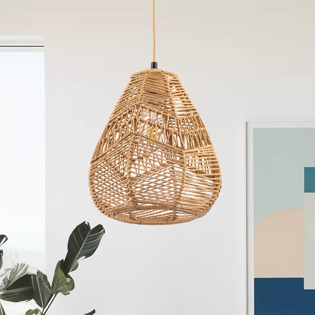 YANSUN 1-Light Woven Rope Pendant Light, Farmhouse Hanging Ceiling Fixture for Dining Room or Entryway (No Bulbs Included)