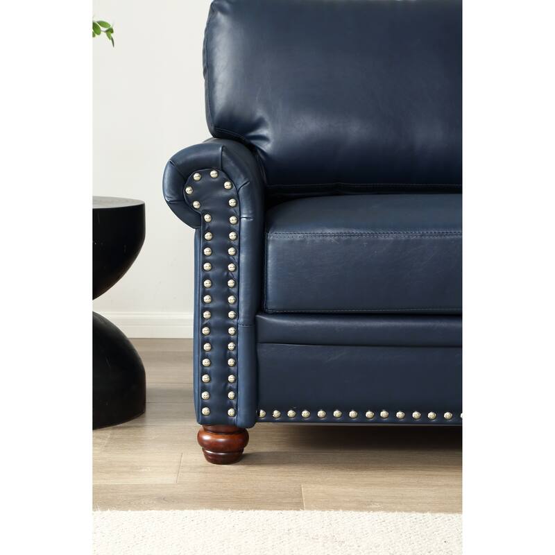 Faux Leather Single Sofa Chair, Upholstered Sofa with Nailhead Trim, Lounge Reading Chair with Solid Wood Legs