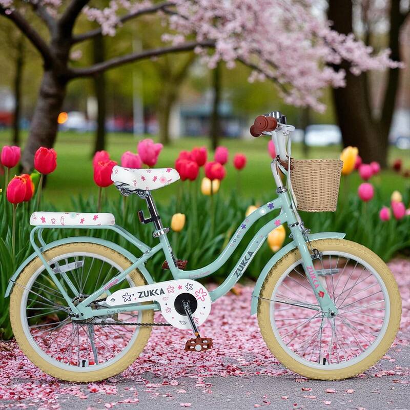 Girls 20 Inch Bike with Basket, Steel Frame, Front & Rear Brakes, For Kids Ages 7-10, No Training Wheels