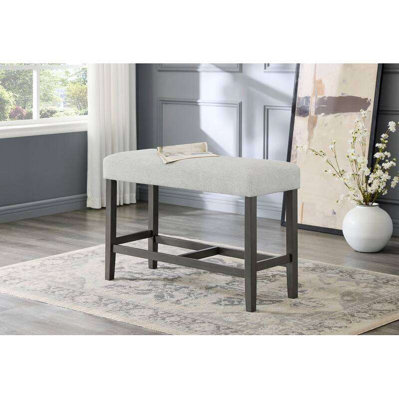 Selena 40" Light Gray Fabric Counter Height Bench with Gray Wood Frame & Wooden Footrest - Upholstered Dining & Kitchen Seating
