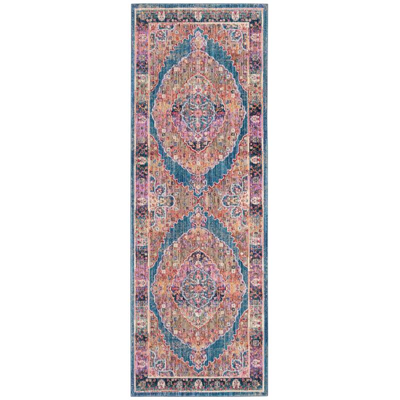 SAFAVIEH Nirvana Lurline Modern Oriental Polyester Rug - 2'9" x 8' Runner - Navy/Multi