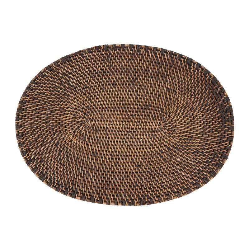 Rattan Placemats With Woven Design (Set of 4) - 14"x19" - Set of 4 - Brown