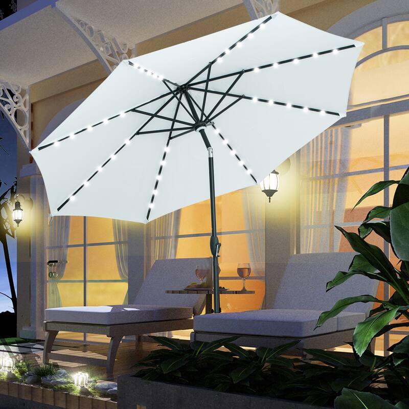 Ainfox 10ft Patio Umbrella with Lights Outdoor Solar Umbrella - White