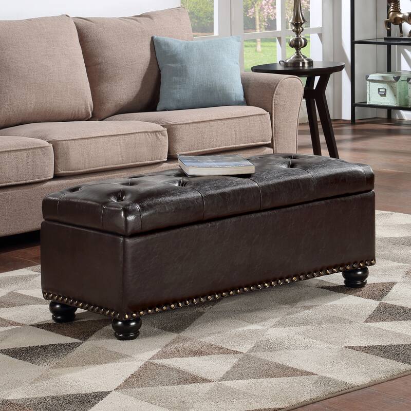 Convenience Concepts Designs4Comfort 9th Avenue Storage Ottoman Bench - Espresso Faux Leather