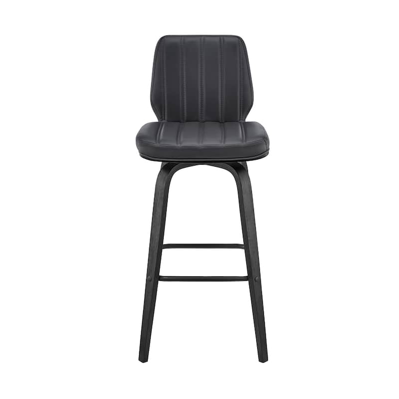 HomeRoots 27" Gray and Black Faux Leather and Iron Counter Height Swivel Bar Chair