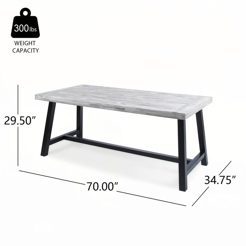Outdoor Light Grey Sandblast Finish Acacia Wood Dining Table