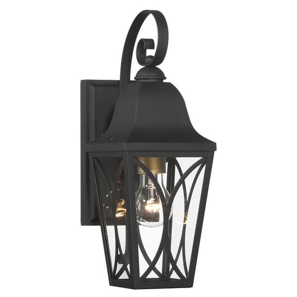 slide 2 of 8, The Great Outdoors 73351 Cardigan 15" Tall Outdoor Wall Sconce with Sand Coal Black / Olden Brass