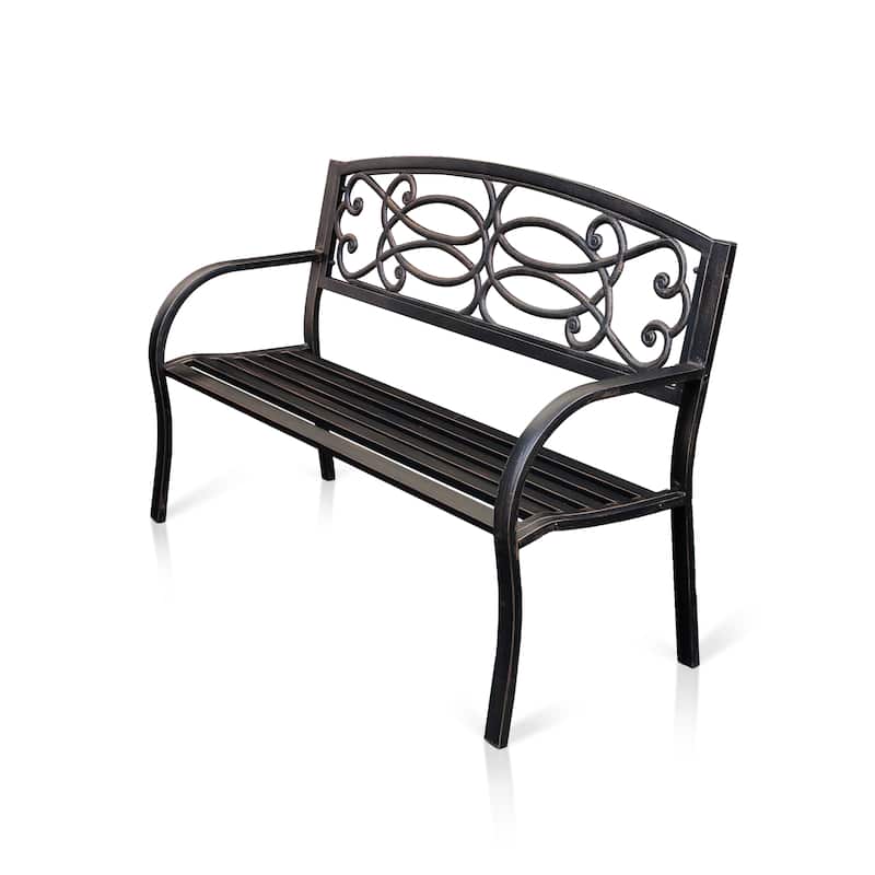 Contemporary Bronze 50-inch Metal Outdoor Curved-arm Garden Bench by Furniture of America