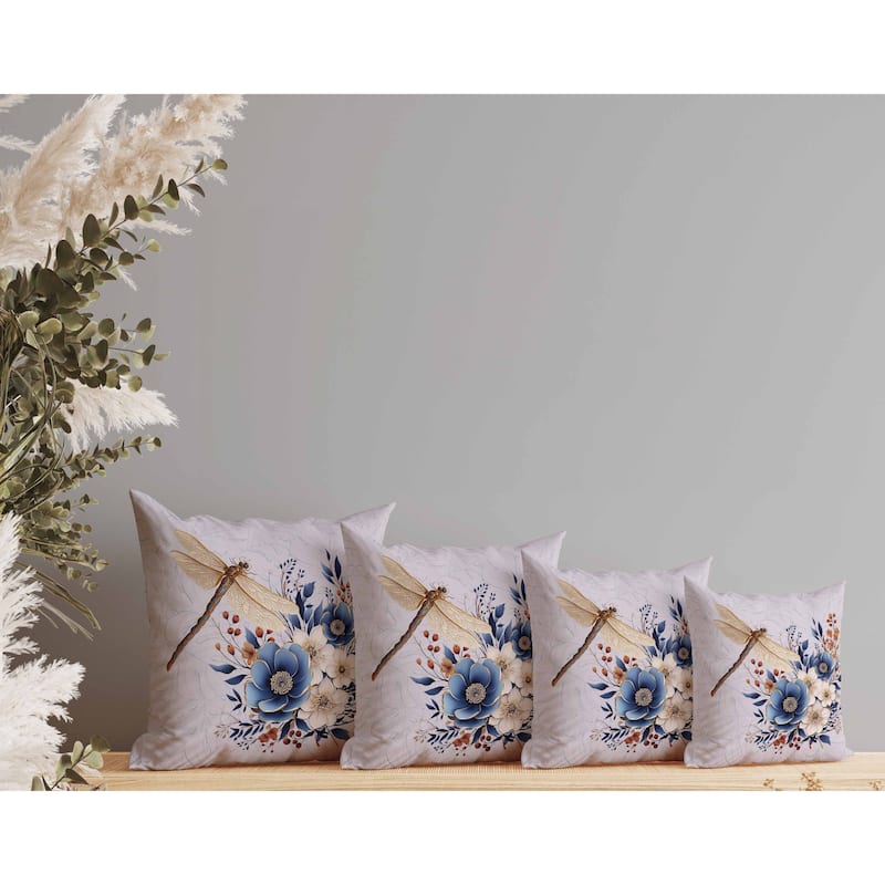 Dragonfly Haven Faux Suede Reversible Throw Pillow Violet and Blue