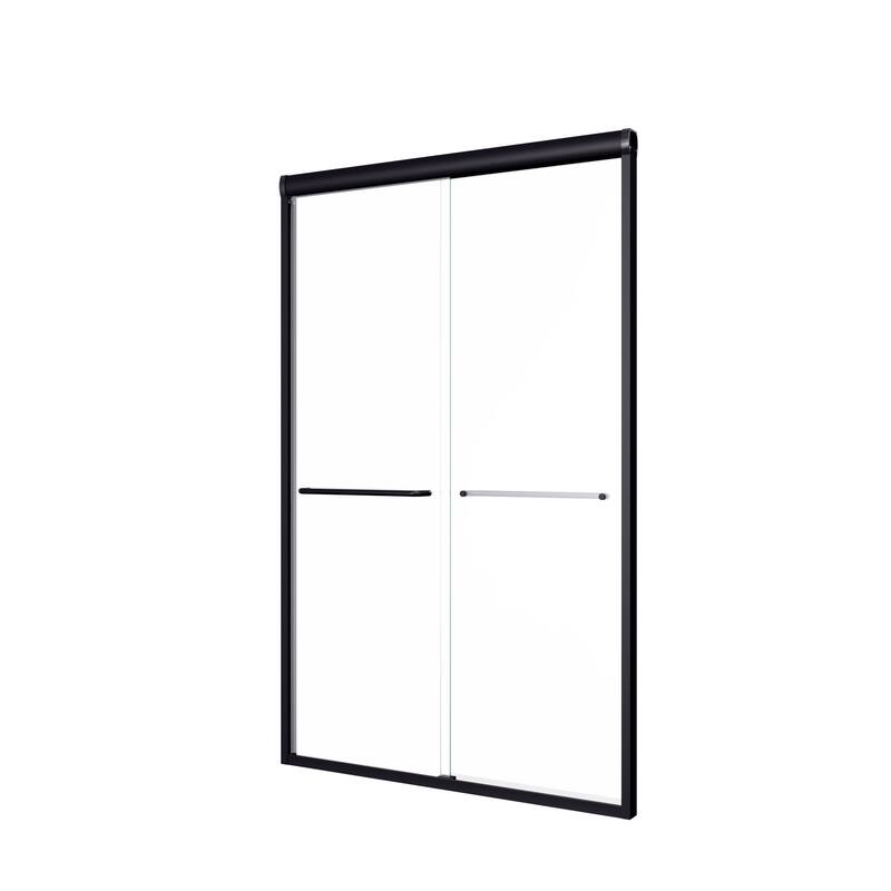GDFStudio - Modern Semi-Frameless Double Sliding Shower Door with 1/4" SGCC Tempered Glass & Stainless Steel Handle