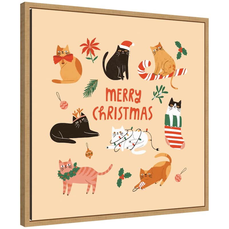 Kate and Laurel Sylvie Framed Canvas Christmas Cats by Tania Garcia - Brown