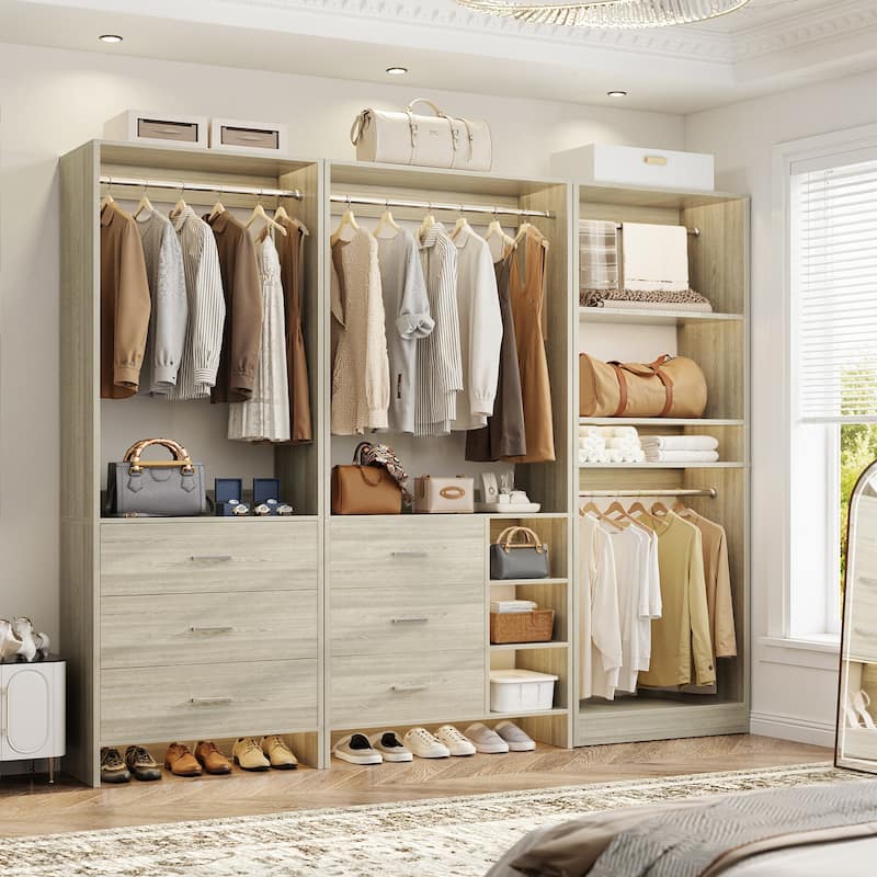 Cimly Set of 3 Closet System with 6 Drawers, 104'' Wide Freestanding Closet Organizer