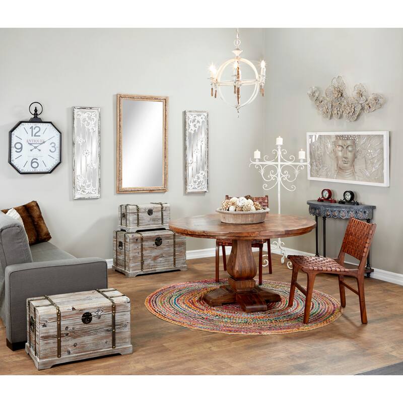 Contemporary Wood Distressed Wall Mirror with Beaded Detailing - Brown or White