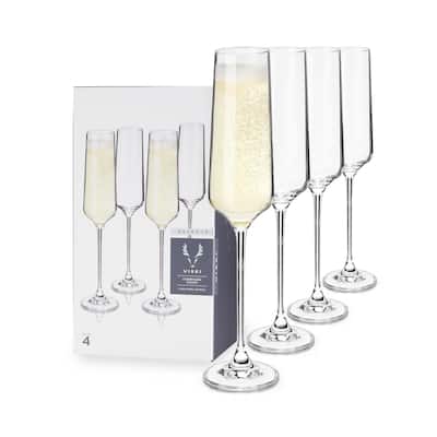 Viski Champagne Flutes, 4 Lead-Free Crystal Sparkling Wine Glasses, European Made Glassware, Set of 4