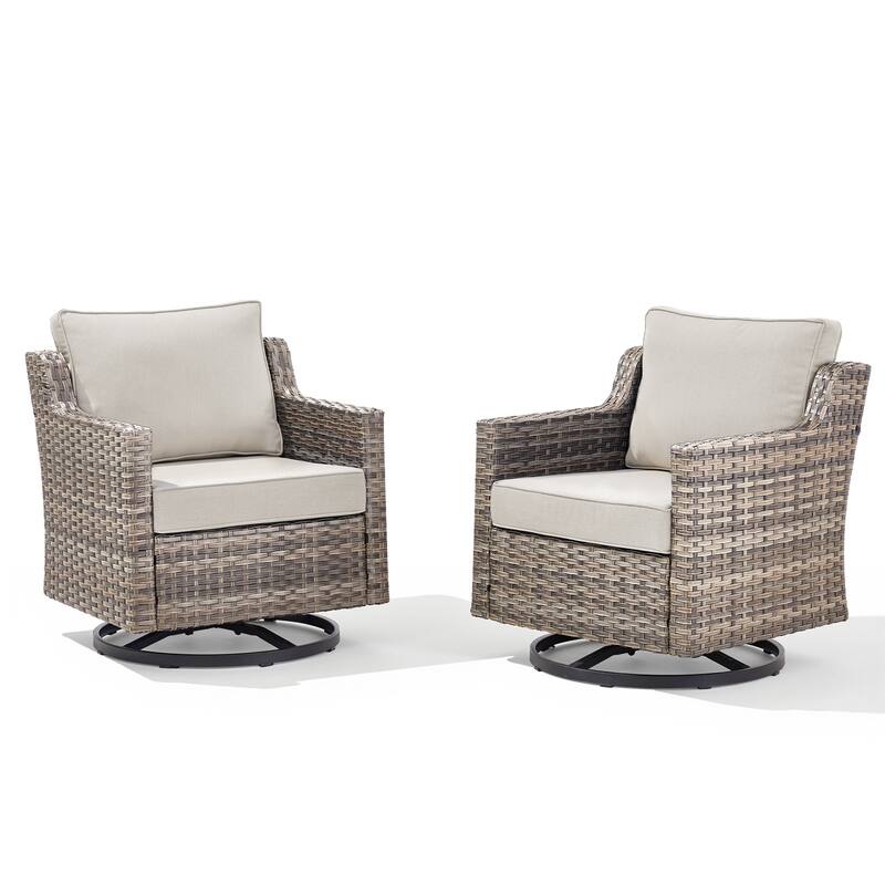 Pocassy Wicker Patio Sofa Glider Swivel Chair Ottoman Furniture Set.