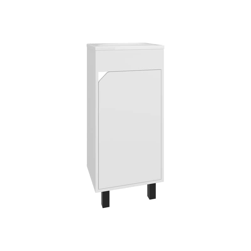 Wide One-Door Cabinet, Free Standing Vanity With Resin Sink And Two Shelves, Bathroom Storage,White