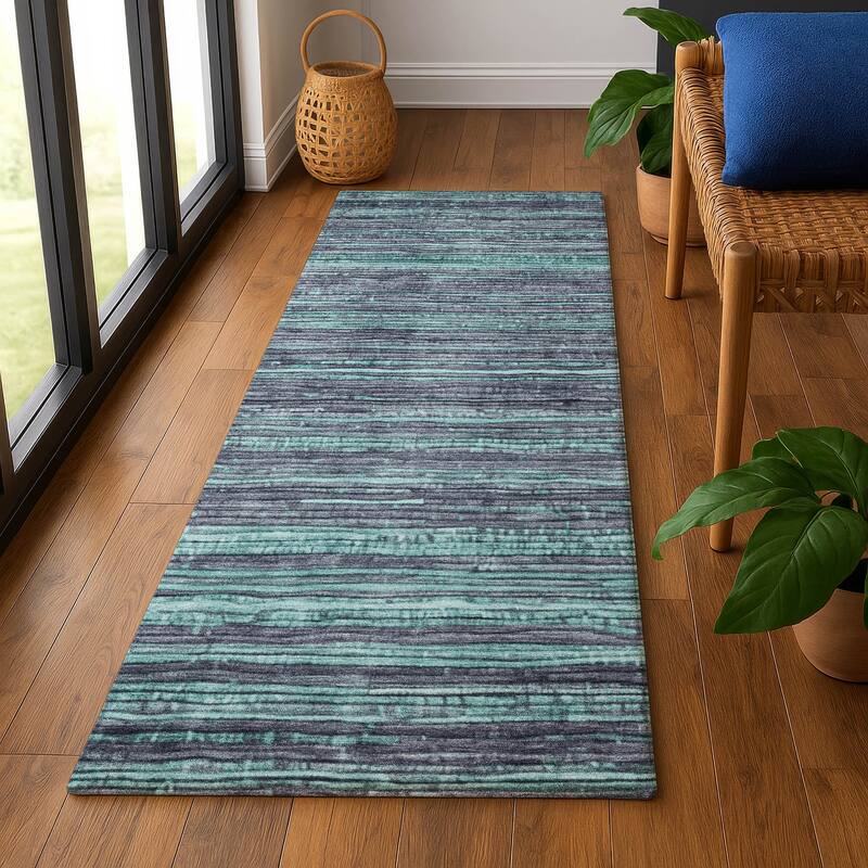 Premium Washable Super Soft Casual Stripes Mayfield Rug - 2'3" x 7'6" - Teal