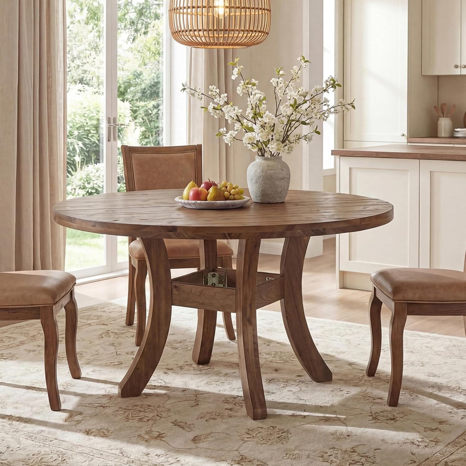 47-Inch Solid Wood Dining Table, Round Farmhouse Table for 4-6
