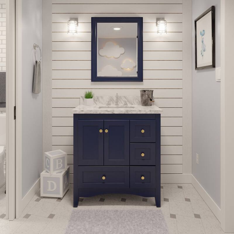 KitchenBathCollection Abbey 36" Bathroom Vanity with Carrara Marble Top