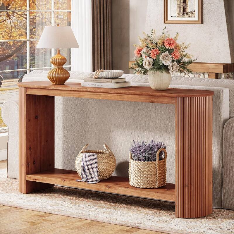 63" Solid Wood Farmhouse 2-Tier Narrow Long Console Table for Entryway - 11.8"D × 63"W × 31.5"H