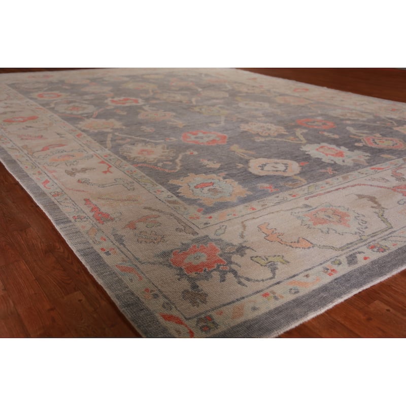 Hand Knotted Oriental 100% Wool Carpet Transitional All-Over Greys & Charcoal Oushak Area Rug - 14' 3'' X 10' 0''