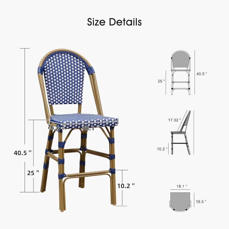 PURPLE LEAF White Print Finish Patio Bar Chairs with Back Rattan Bar Chairs French Bistro Set for Kitchen Outdoor Counter Stool