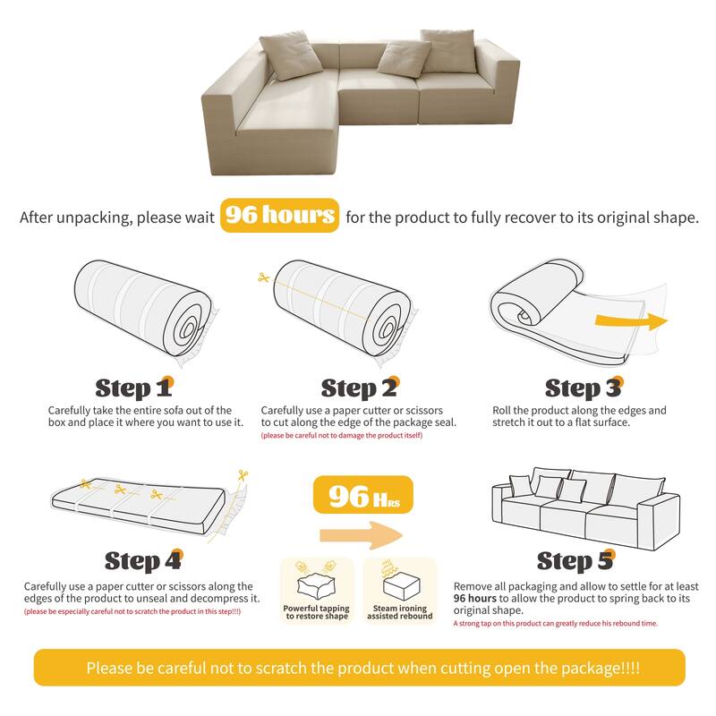 Corduroy Chaise Sectional Couch Convertible into Sleeper Sofa Bed, Deep Seating Modular Compression Sofa for Living Room