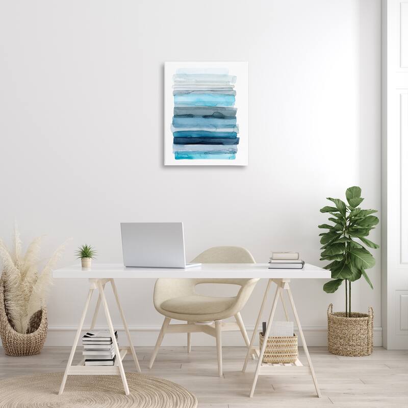 Stupell Water Inspired Blue Grey Ombre Abstract Lines Canvas Wall Art - White