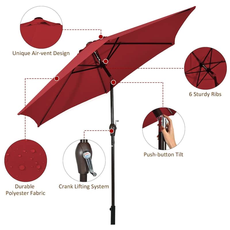 9 ft Outdoor Market Patio Table Umbrella Push Button Tilt Crank Lift
