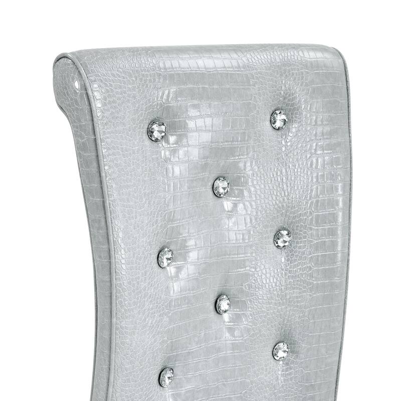 Retro Alligator-Embossed Faux Leather Dining Chairs with Crystal Buckle, Accent Upholstered Kitchen Chairs