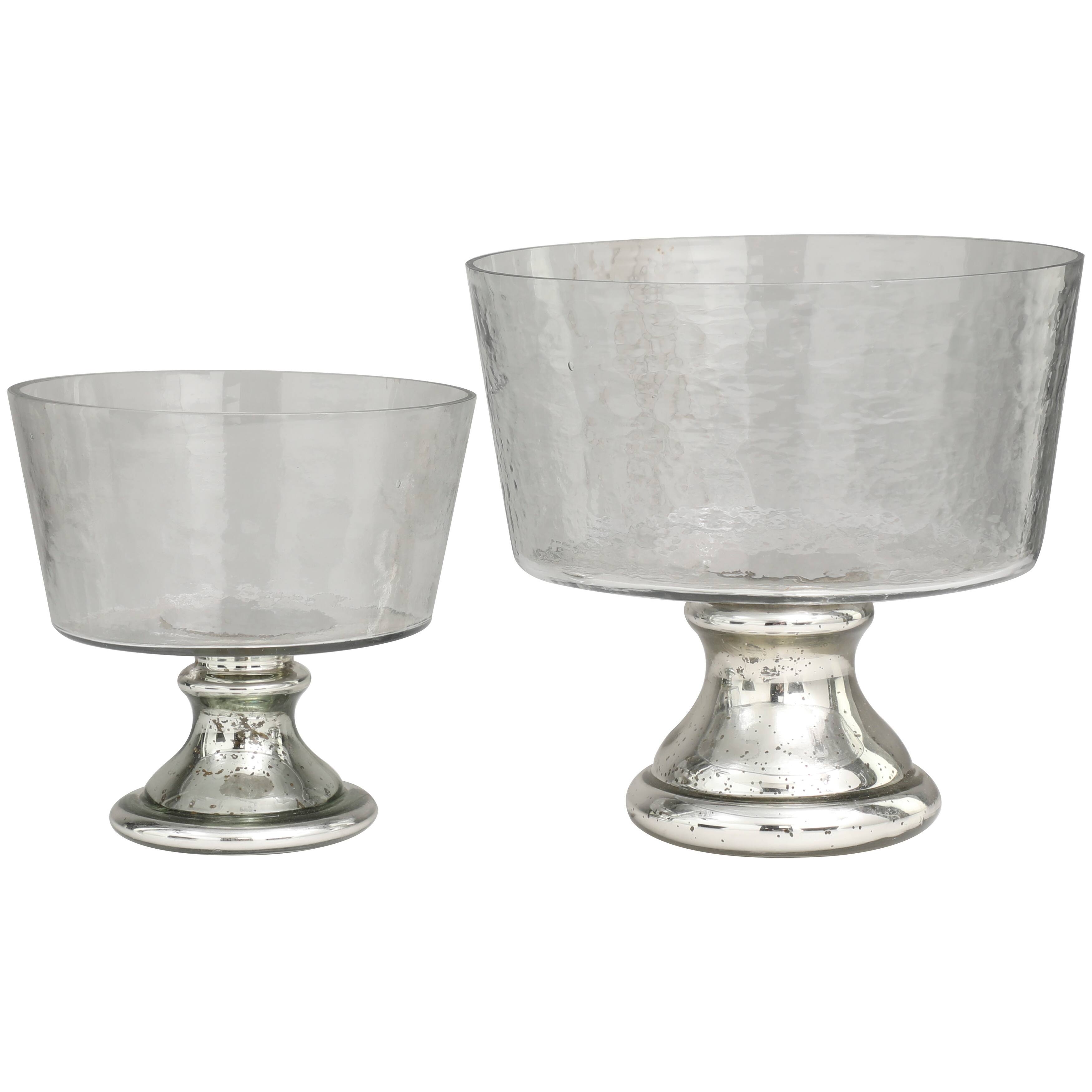 Silver Glass Smokey Decorative Bowl Decorative Bowl with Mercury Glass Pedestal Base (Set of 2