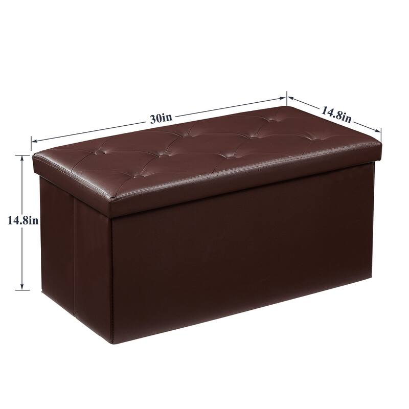 2 PC Storage Folding Ottoman, Storage Footrest Stool, Faux Leather Storage Bench Cube with Padded Seat for Small Space