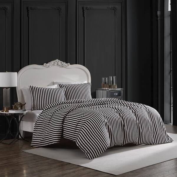 Betsey Johnson Wonderland Stripe Black Reversible Duvet Cover Set