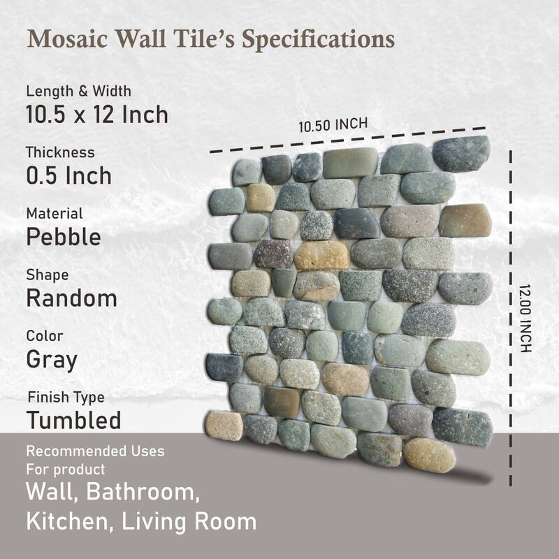 Strip Mix Pebble Mosaic Tiles for Backsplash Kitchen and Bathroom Wall (10.5" X 12") 5 tiles per case - Case (5 Tiles)