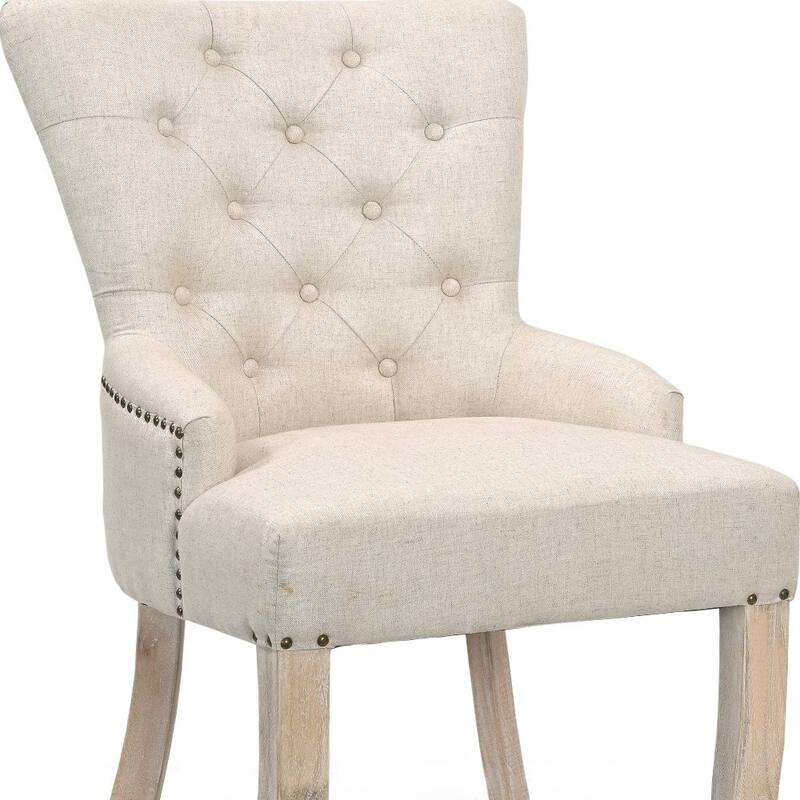 HomeRoots 24" Beige Fabric Tufted Arm Chair - 23.5' X '35.5' X '27