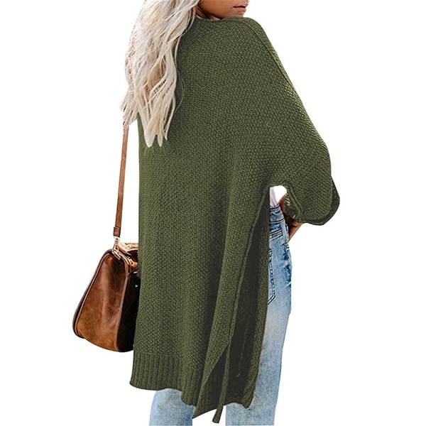 Women's Knit Long Split Roll Sleeve Cardigan Sweater. Opens flyout.