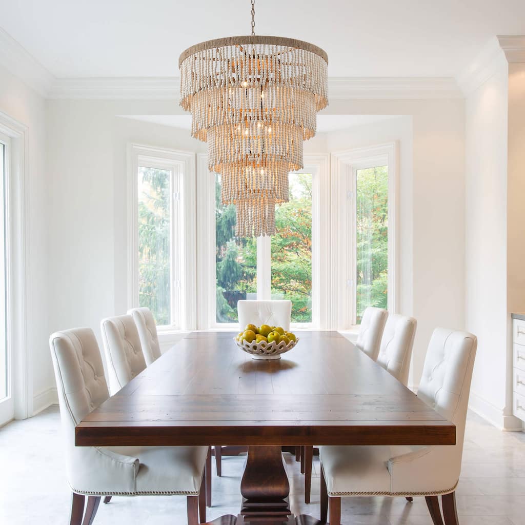 Bohemian Tiered Wood Beads Shade 9-Light Coastal Chandelier Light