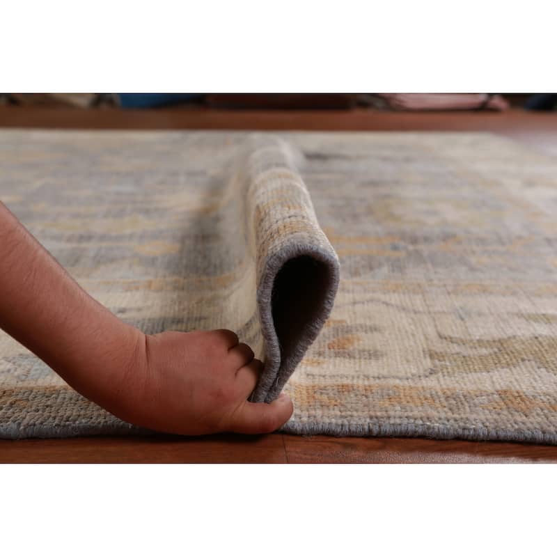 Hand Knotted Oriental 100% Wool Carpet Transitional All-Over Greys & Charcoal Oushak Area Rug - 9' 11'' X 8' 2''