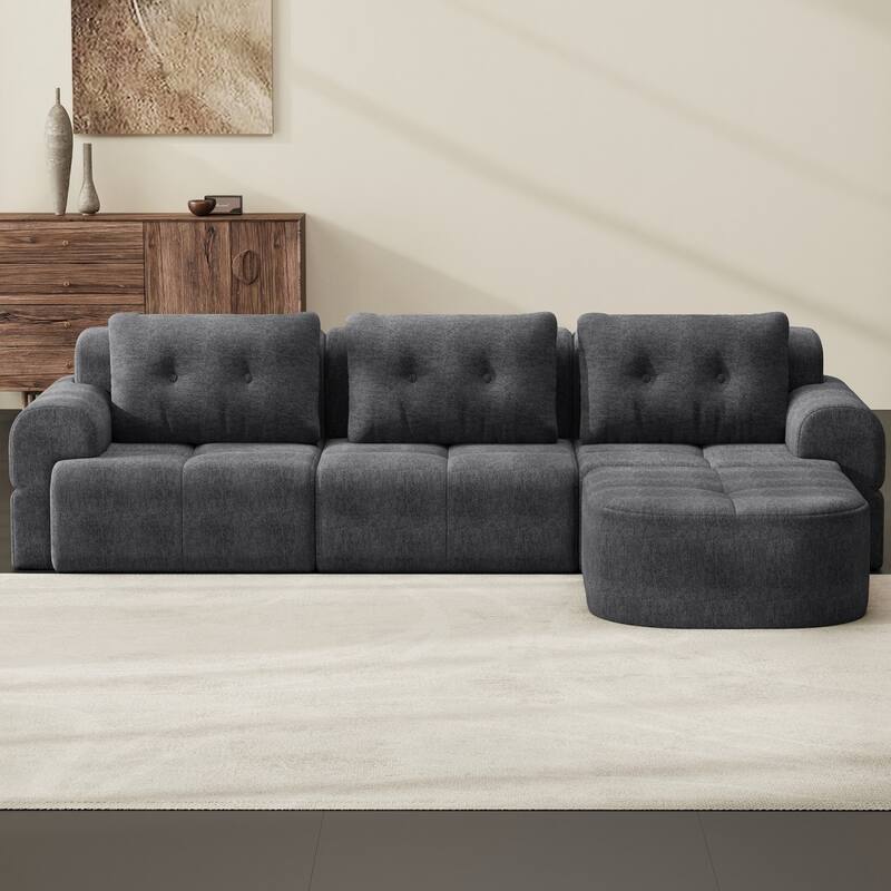 110.23" L-Shaped Chenille Sectional Sofa with Movable Ottoman