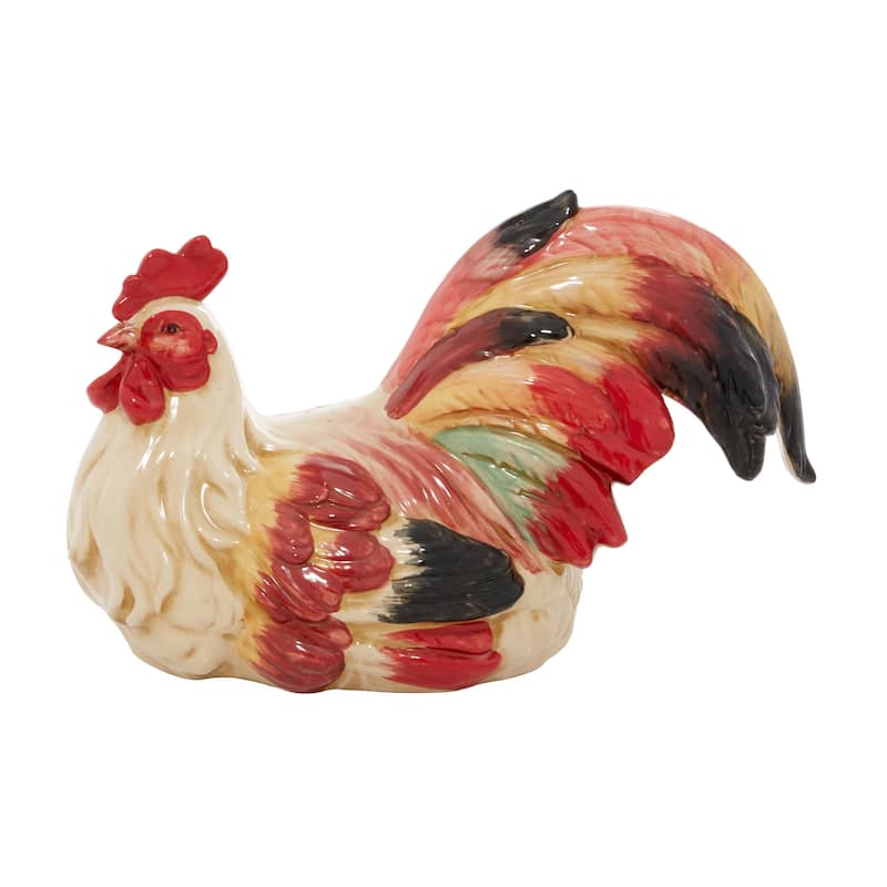 Ceramic Rooster Indoor Outdoor Garden Sculpture - Red - Roche River Decor