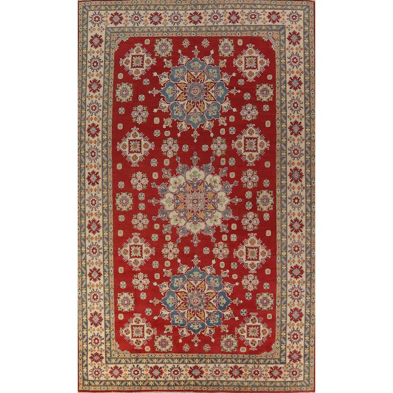 Hand Knotted Oriental 100% Wool Carpet Traditional Geometric Red Kazak Area Rug - 15' 10'' X 9' 9''
