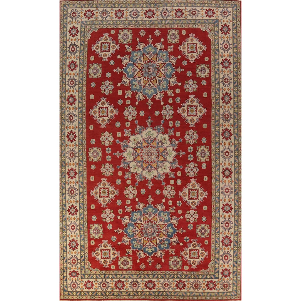 Hand Knotted Oriental 100% Wool Carpet Traditional Geometric Red Kazak Area Rug - 15' 10'' X 9' 9''