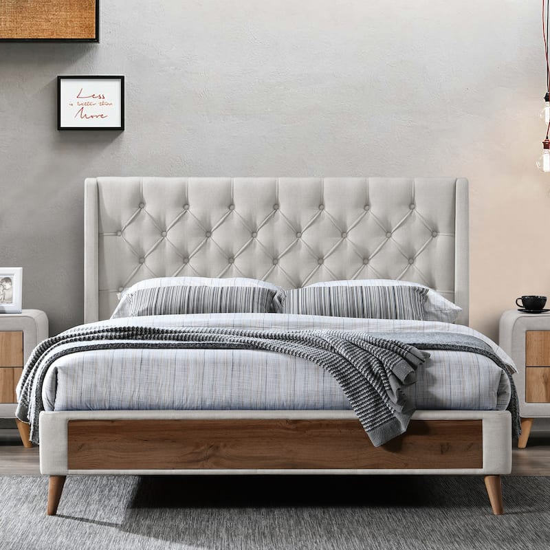 Arlo Button Tufted Beige Fabric Bed