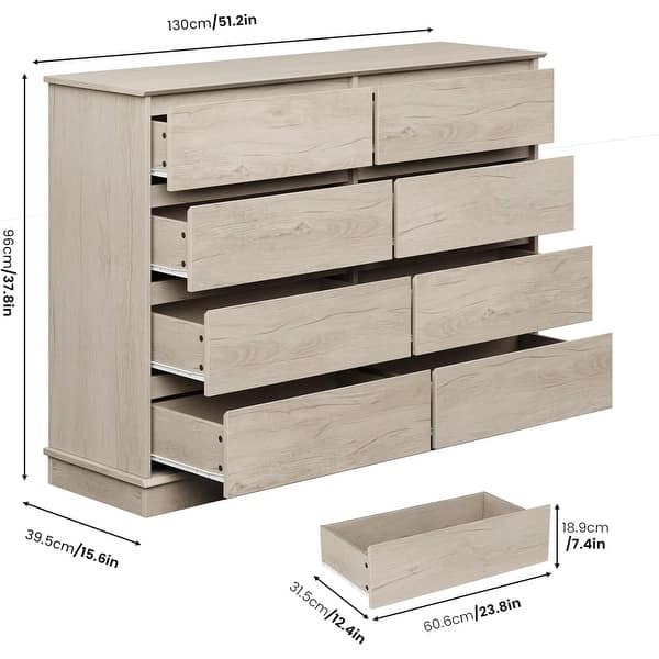 8-Drawer Oak Dresser, Wide Wooden Chest of Drawers, Wide Top Organizer for Closet, Hallway, Living Room
