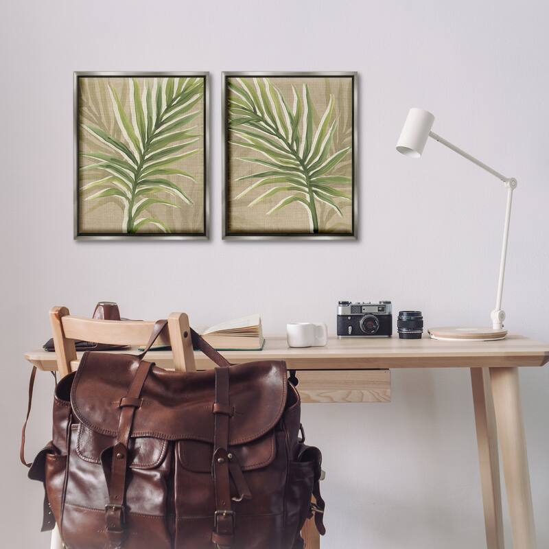 Stupell Natural Palm Leaves Framed Floater Canvas Wall Art Design By June Erica Vess (Set of 2)