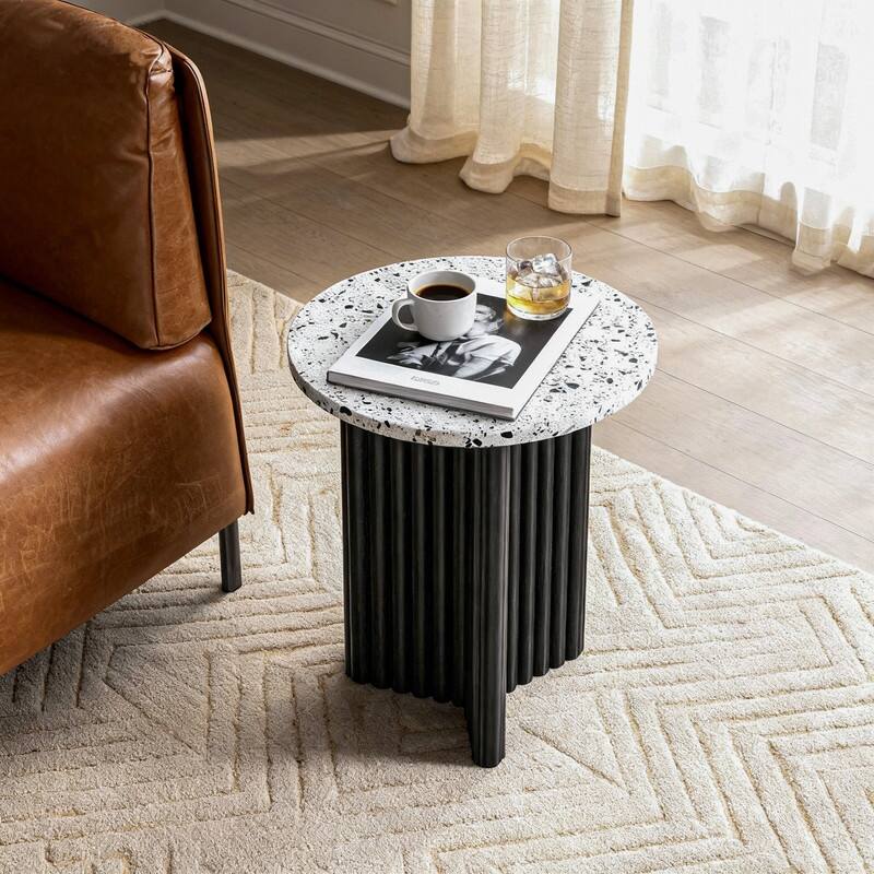 Marble-look Top Round Side Table Pedestal End Table