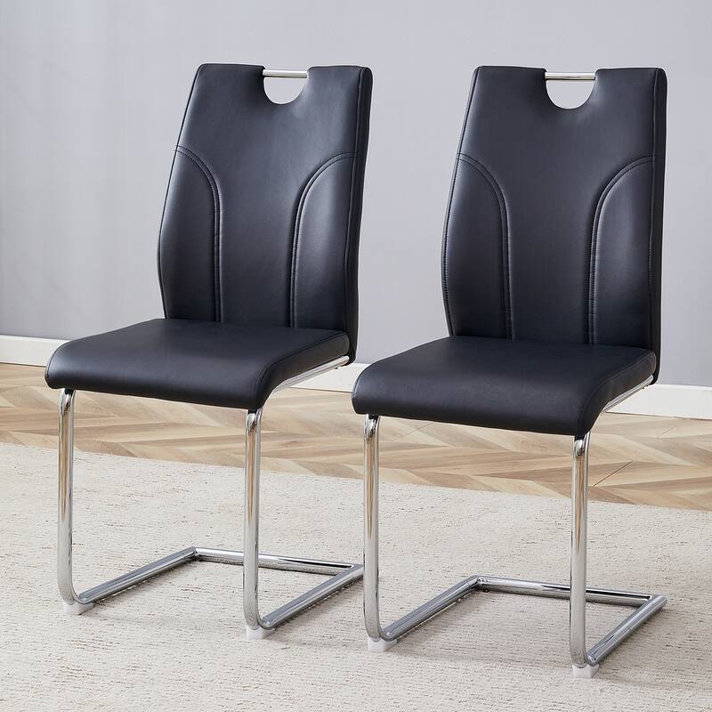 Roomfitters Set of 2 White PU Dining Chairs with Silver Metal Legs, Modern Accent Chairs