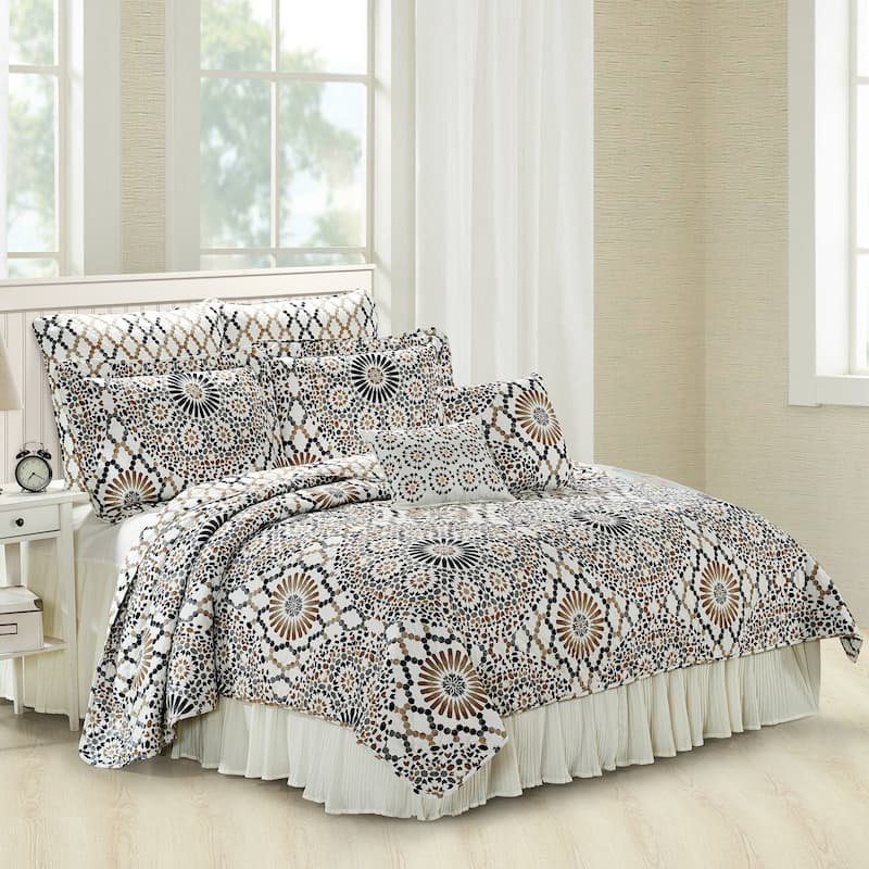 Serenta Tradewinds Printed Microfiber 7-piece Quilt Set - Queen