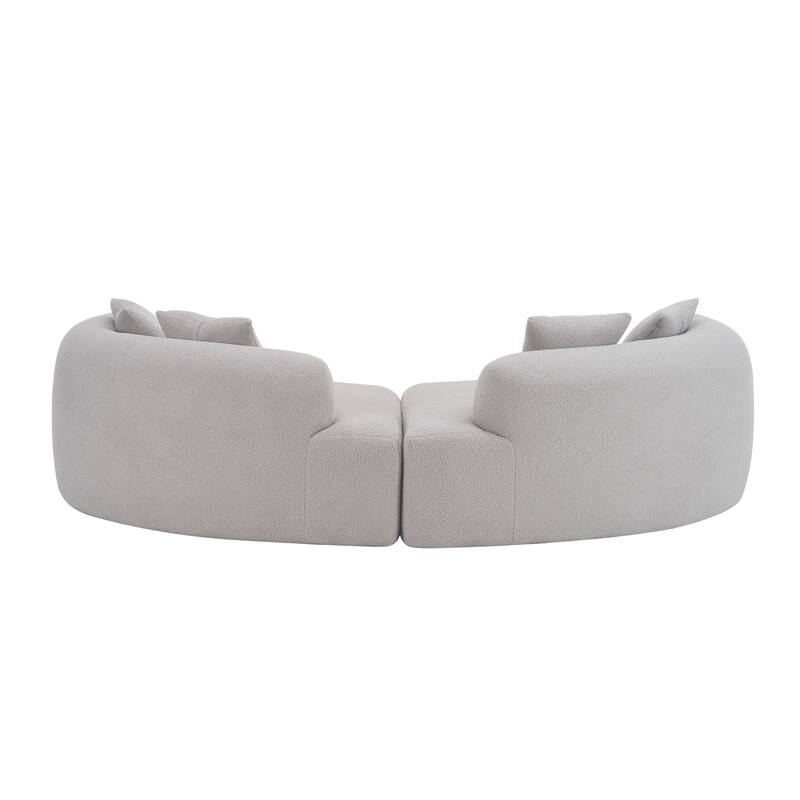 Curved Four Seater Grey Sofa, Teddy Velvet Fabric, No-Assembly for Small Spaces